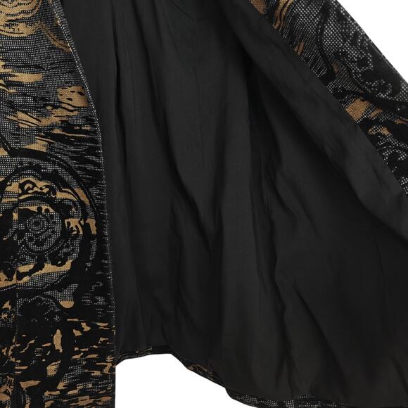 Chico's Flocked Tapestry Duster Jacket Size Large /2 Black Gold Pockets Velvet - Picture 6 of 10